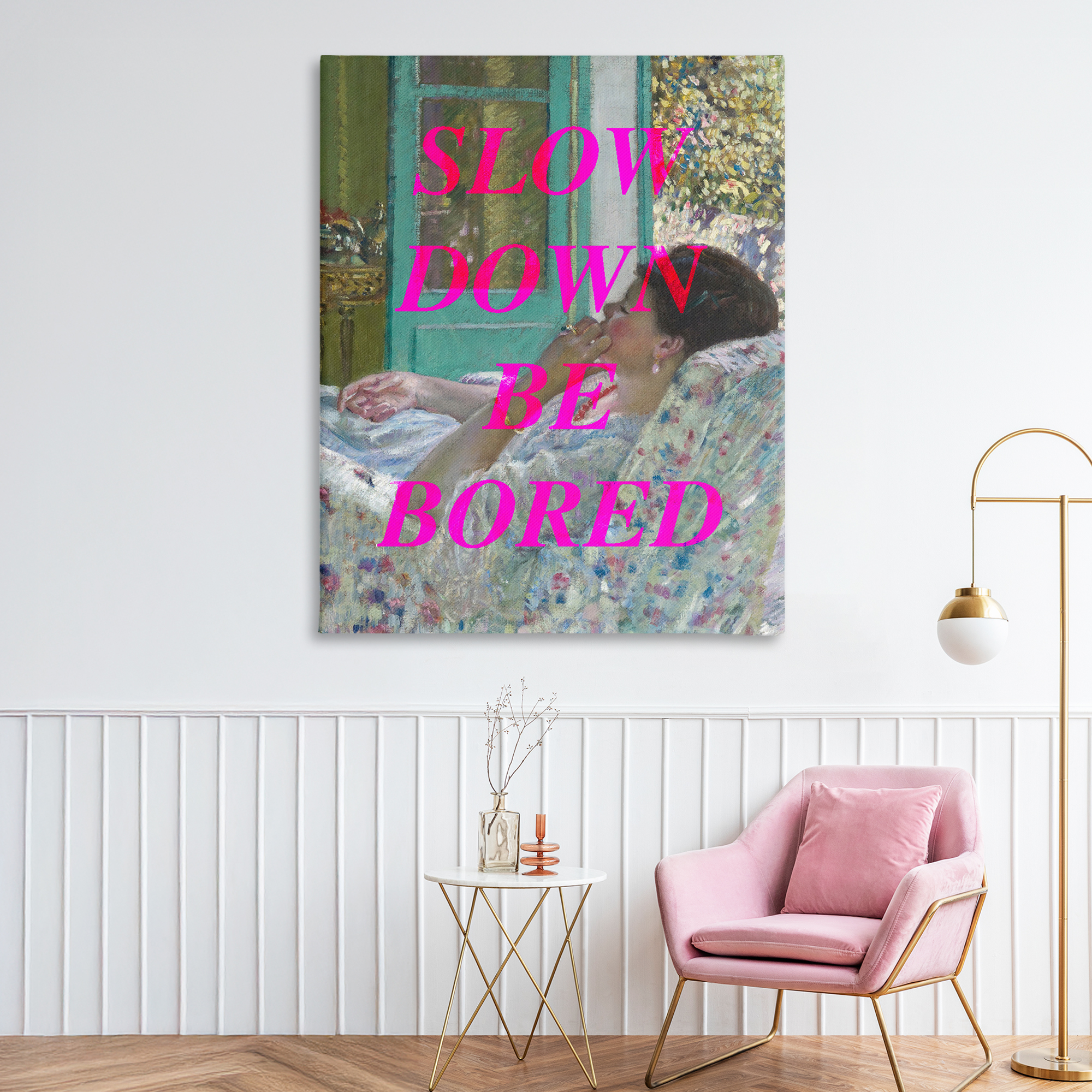 Slow Down Be Bored Classic Canvas Wall Art, design by Lil' Rue