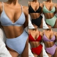 thumbnail image 7 of Clearance High Waisted Cutout Ribbed V Cut Bikini Set 2 Piece Swimsuit Bathing Suit Blue,M, 7 of 7
