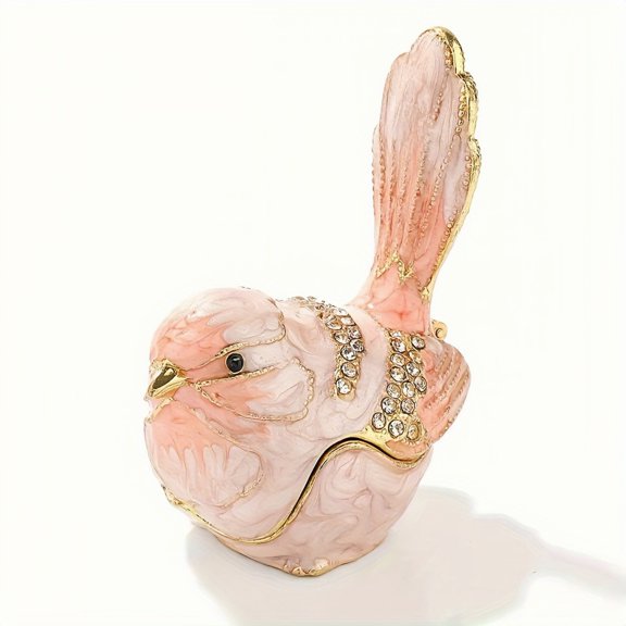 Vintage Bird Trinket Box, Mini Bird Jewelry Box with Rhinestones, Hand-Painted Enamel Jewelry Organizer for Rings Earrings, Bonlting Elegant Animals Ornaments Craft Gifts for Women (Pink, 1 Pack)