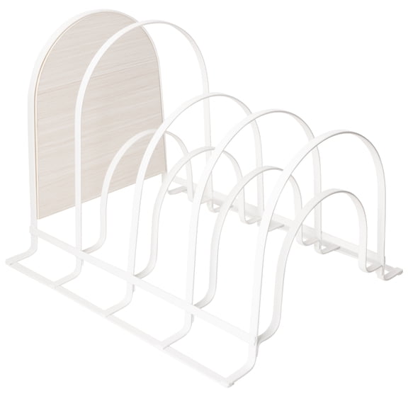 Smart Design 5-Tier Pan/Lid Organizer with Premium Wood Accents, 11.75" L x 10" W x 9.39" H, White