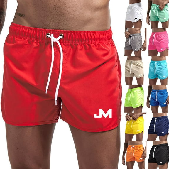 Mens Swim Trunks Men's Solid Color Casual Beach Board Shorts Sports Quick-Dry Swim Trunks with Drawstring Summer Surfing Bathing Suit Crop Pants for Swimming Travel Black L
