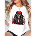 thumbnail image 1 of [Skull Print Casual Tee] Rock Skull Print T-Shirt - Casual Crew Neck Polyester Blend - Medium Stretch Geometric Pattern Knit Fabric for Summer Tee, 1 of 5