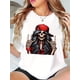 thumbnail image 1 of [Skull Print Casual Tee] Rock Skull Print T-Shirt - Casual Crew Neck Polyester Blend - Medium Stretch Geometric Pattern Knit Fabric for Summer Tee, 1 of 5