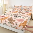 thumbnail image 4 of jejeloiu Floral Cat Pattern Queen Sheet Sets Kids,Pink Rustic Flower Bed Set,4pcs, 4 of 6