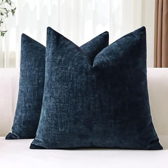 Eryueer Set of 2 Cushion Covers 45x45 cm Soft Chenille Navy Blue Decorative Throw Pillow Covers 18x18 Inch Square Cushion Case Solid Pillowcases for Couch Sofa Living Room Bed Home Decor (Navy Blue)