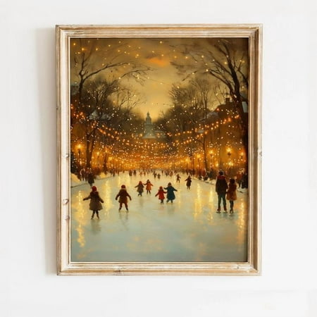 Ice Skating Children under winter Lights - Festive Holiday Poster, Size 24''x36''-Gategoo