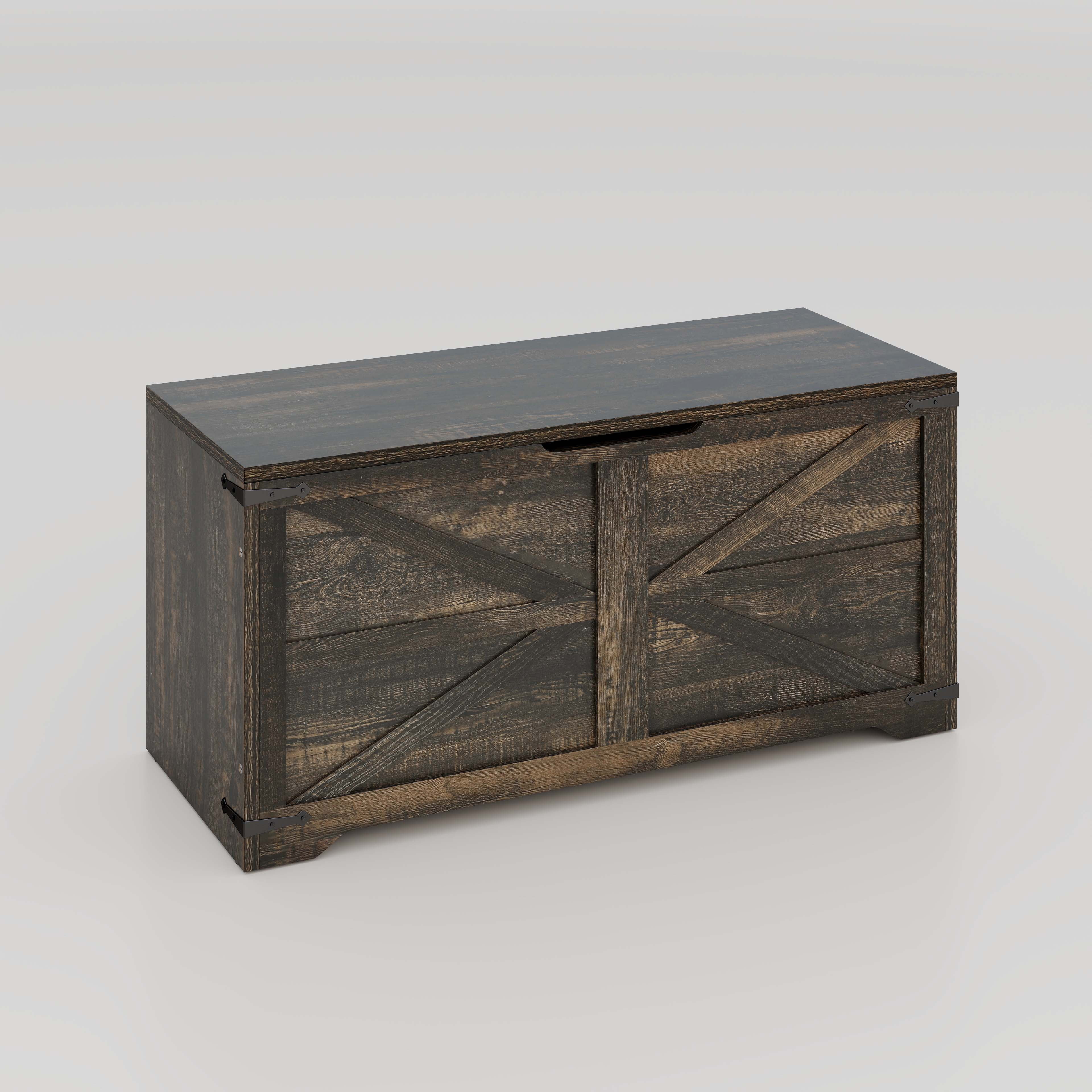 Uforic 39.4" Farmhouse Storage Bench, Wooden Chest with Safety Hinges, Shoe Organizer for Entryway - Rustic Brown