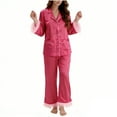 thumbnail image 2 of Yangnuo Women's Casual Velvet Fur Trim Collared Long-Sleeve Pajama Set Women's Casual Solid Color Long Sleeved Lapel Set Casual Top Pants Pajama Set, 2 of 4