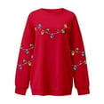 thumbnail image 4 of Fiaer Christmas Women Sweatshirts Trendy Lights Decor Relaxed Fit Pullover Fall Crew Neck Long Sleeve Plus Size Tops Red XL, 4 of 4