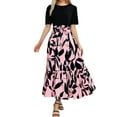 thumbnail image 2 of Robes pour Femmes Imprimé Floral Manches Courtes Maxi Patchwork Volant Robe Maxi Ligne A Rose S, 2 of 5