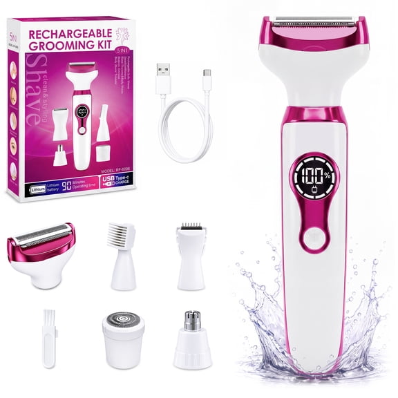 5-in-1 Electric Razor for Women, Rechargeable Wet/Dry Shaver for Face, Bikini, Legs, Nose, Eyebrows