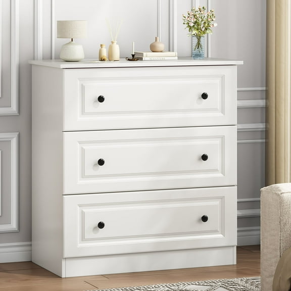 IDEALSOUL Dressers for Bedroom, 3 Drawer Dresser, White Dresser with Large Storage Space for Living Room, Chest of Drawers for Bedroom