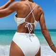 thumbnail image 4 of Bigersell Cut Out One-Piece Swimsuits Women Lace up Tie Back V-Neck Bathing Suit Solid Color 1 Piece Swimsuit High Cut Monokini Swimwear White S, 4 of 5
