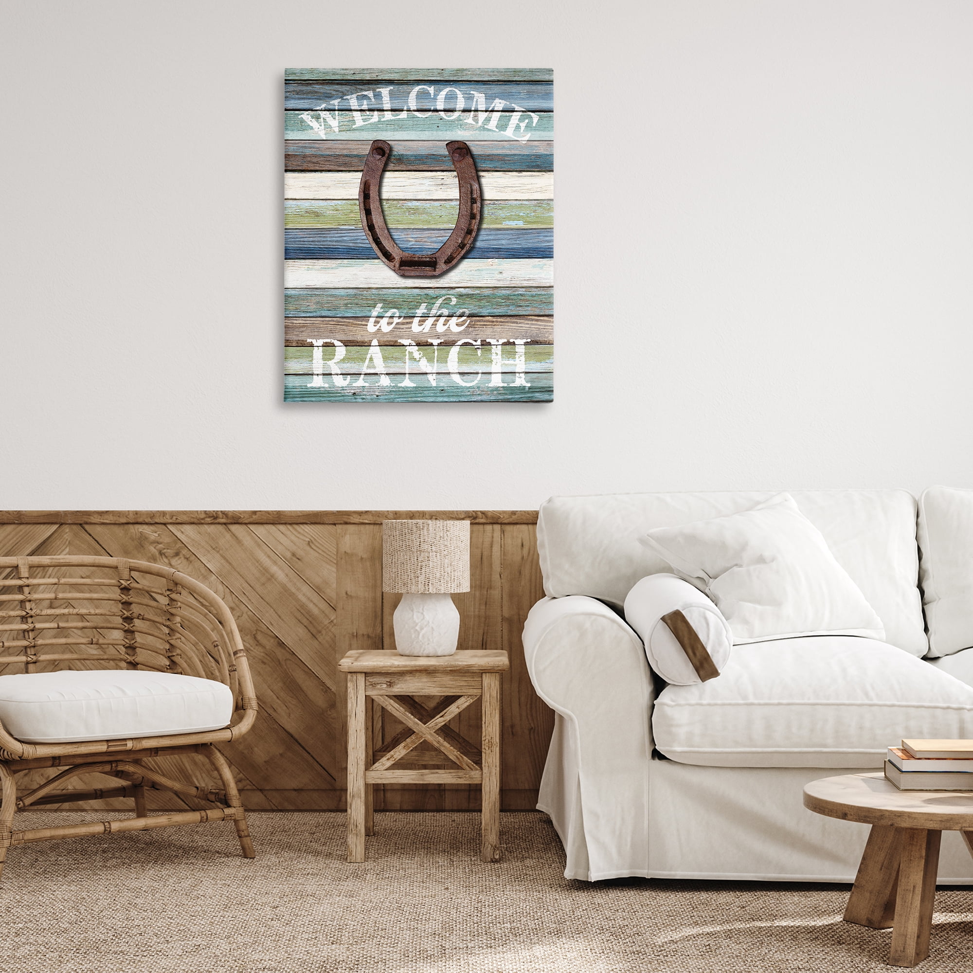 Stupell Industries Welcome Ranch with Horseshoe Text & Numbers Painting Wrapped Canvas Art Print Wall Art, 30 x 40