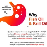 Megared Omega-3 Fish Oil + High Absorption Krill Oil 500mg Softgels, MegaRed Advanced 4in1 (80 count in a bottle) Concentrated Omega-3 Fish & Krill Oil Supplement
