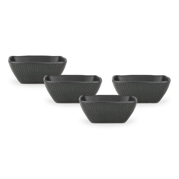 Stone Lain Olivia Stoneware Bowl Replacement Set, Black with Embossed Basket Weave