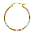 thumbnail image 3 of Wellingsale Ladies 14k Tri 3 Color Gold Polished Diamond Cut Satin 1.5mm Tube Hoop Earrings (22 x 22 mm), 3 of 7