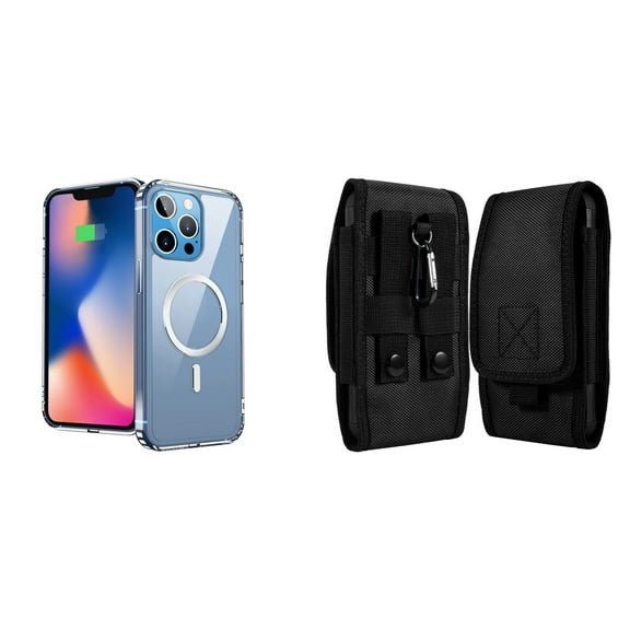 Ultra Clear Case (MagSafe Compatible) and Belt Holster Pouch for Apple iPhone 14 Pro Max - Black