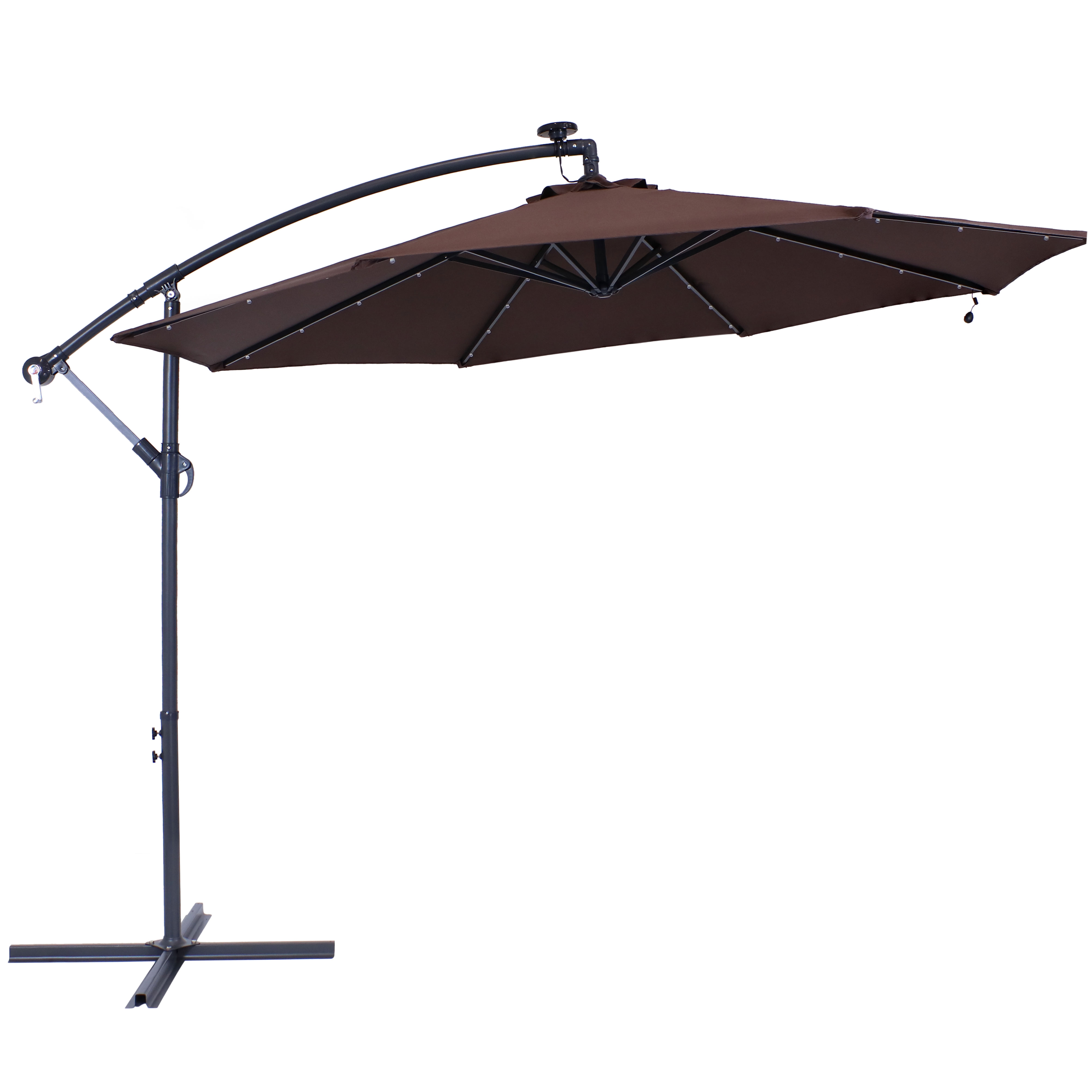 Sunnydaze Brown 10foot Offset Solar LED Patio Umbrella Cantilever