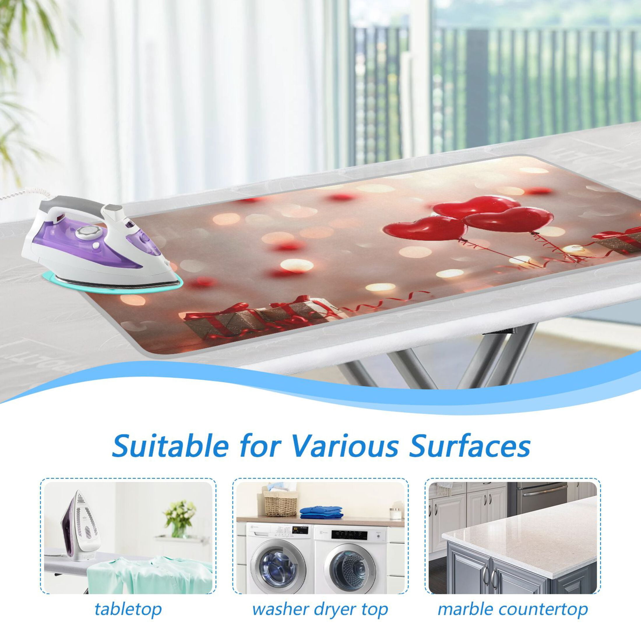 Heart Shape Balloons Gifts Spots Valentine Ironing Mat Blanket Portable Travel Ironing Pad Heat Resistant Pad 47.2" x 27.6”