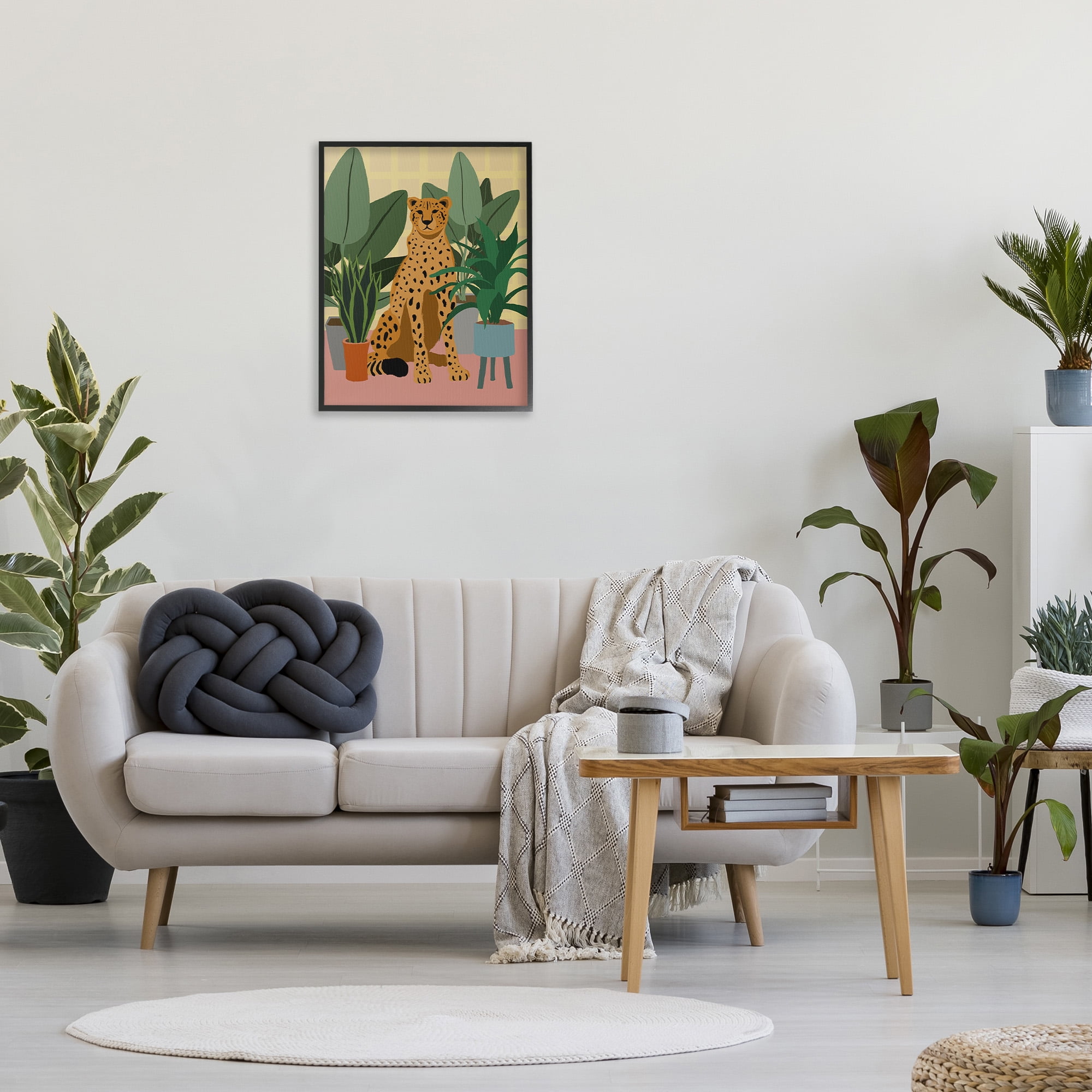 Stupell Industries Modern Leopard & Plants Animals & Insects Painting Black Framed Art Print Wall Art, 24 x 30