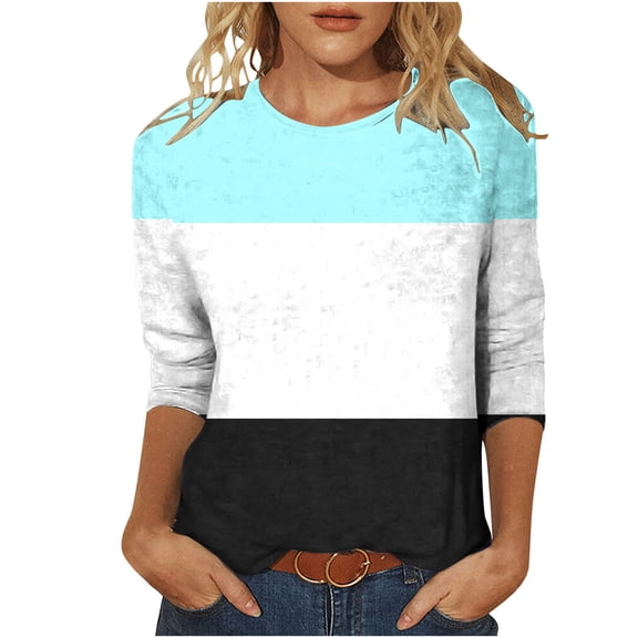 TAGOLD Womens 3/4 Long Sleeve Summer Tops, Women's Fashion Printed T-shirt 3/4 Sleeves Blouse Round Neck Casual Tops