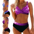 thumbnail image 1 of Neinkie Women's V Neck Padded Printed High Cut Bikini Set Two Piece Swimsuit, 1 of 6