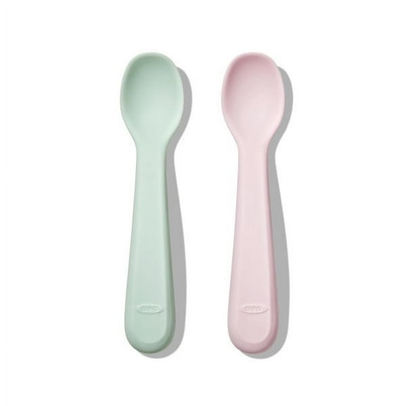 OXO Tot Baby Silicone Spoon Set, 2-Pack (Opal & Blossom), for Ages 6 Months