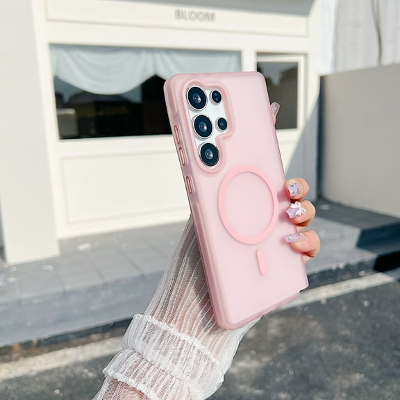 Allytechgroup for Samsung Galaxy S24, Matte Translucent Magentic Back Cover [Compatible with Magsafe] Shockproof Anti-Scratch Stylish Phone Case Shell for Samsung Galaxy S24, Pink