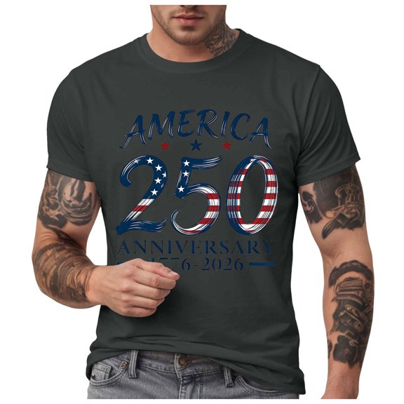 TOWED22 4th of July T Shirts for Men 250Th Anniversary US Flag Print Short Sleeve Shirts Independence Day Patriotic Tee Tops(Dark Gray,M)