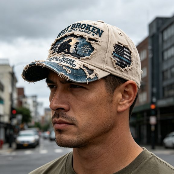 Trovenix Patriotic Baseball Cap Distressed USA Flag Trucker Hat Adjustable Not Broken Just Scarred Cap Gift For Veterans Men Women