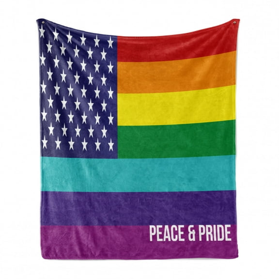 Pride Soft Flannel Fleece Blanket, Mixed Flag Design American and LGBT Gay Lesbian Parade Rainbow Peace and Pride Themed, Cozy Plush for Indoor and Outdoor Use, 70" x 90", Multicolor, by Ambesonne