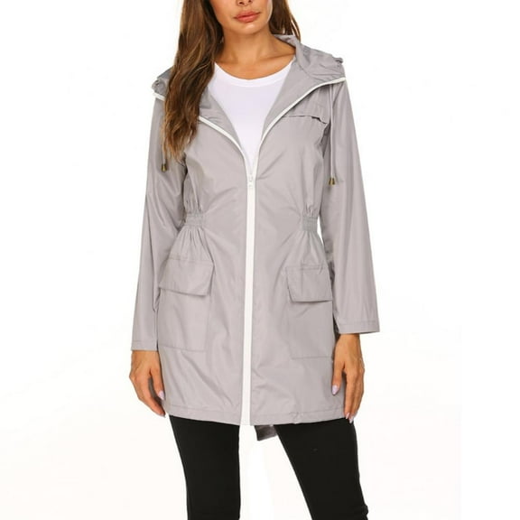 Women's Lightweight Raincoat Hooded Waterproof Active Outdoor Rain Jacket with Pockets Windbreaker