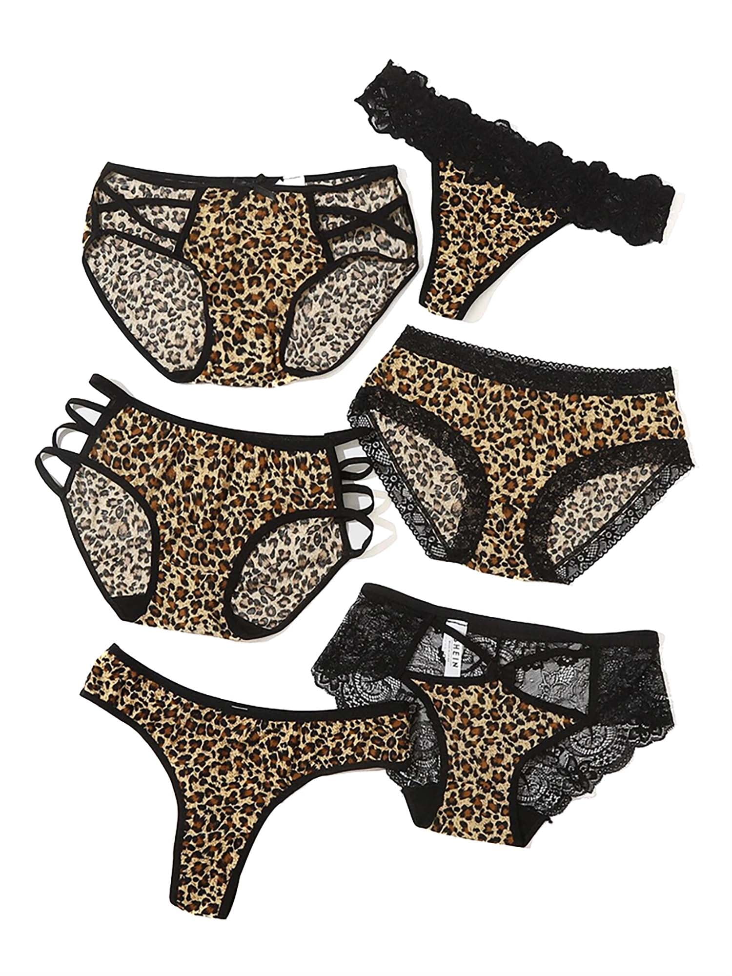 Skksst Womens 6 Pack Leopard Underwear Lace Thong GString Briefs Knickers Lingerie Panties