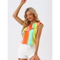 thumbnail image 2 of Blusa de verano con ribete de volantes y un hombro arcoíris para mujer Arcoiris Verde M, 2 of 5