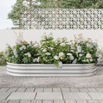 Large Oval Silver Metal Raised Garden Bed - 88.99"X44.68"X11.42" Planter For Vegetables & Flowers