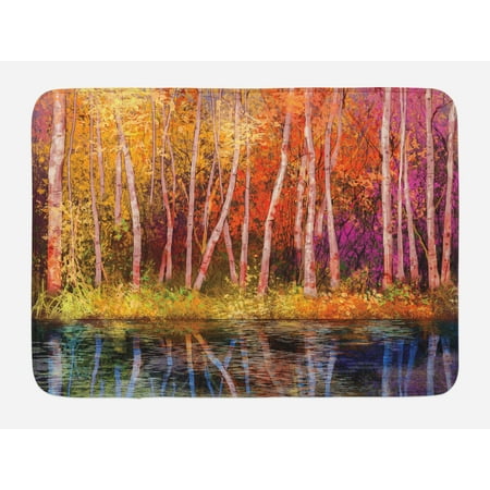 Flower Bath Mat, Fall Trees along with Lake Fall in Jungle Natural Paradise Best Places in Earth, Non-Slip Plush Mat Bathroom Kitchen Laundry Room Decor, 29.5 X 17.5 Inches, Grink Purple, (Best Places In New England For Fall Foliage)