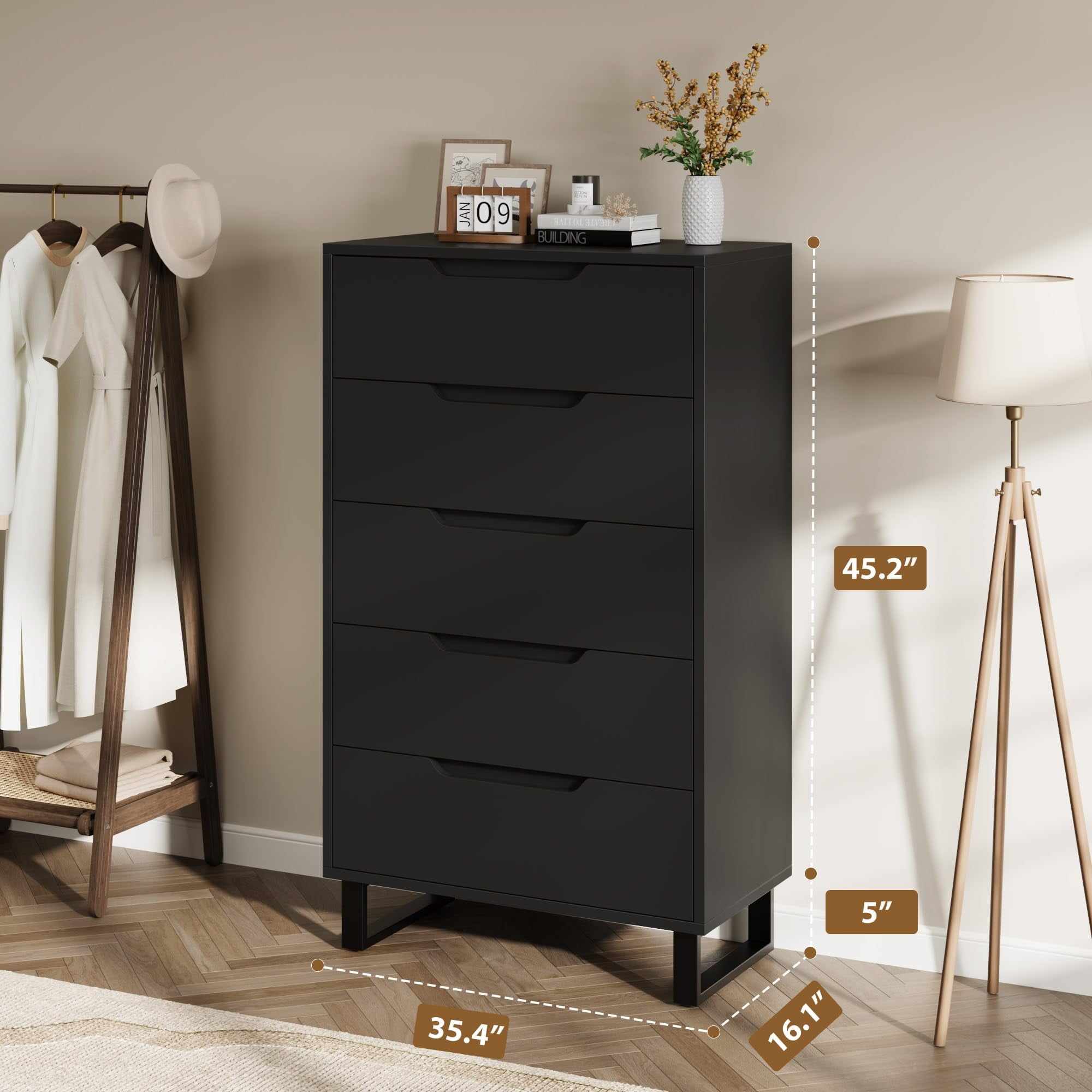 5-Drawer Dresser with Adjustable Base - Spacious Storage Chest for Bedroom & Living Room，