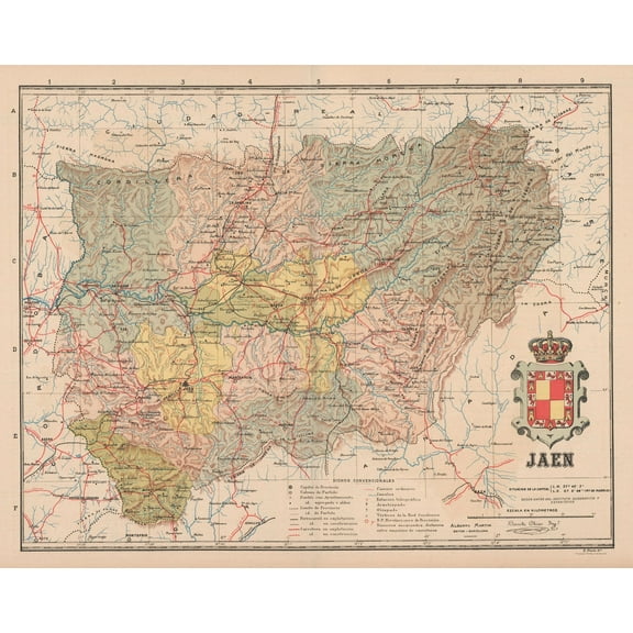 Historic Map - Jaen Spain - Martin 1911 - 28.90 x 23 - Vintage Wall Art