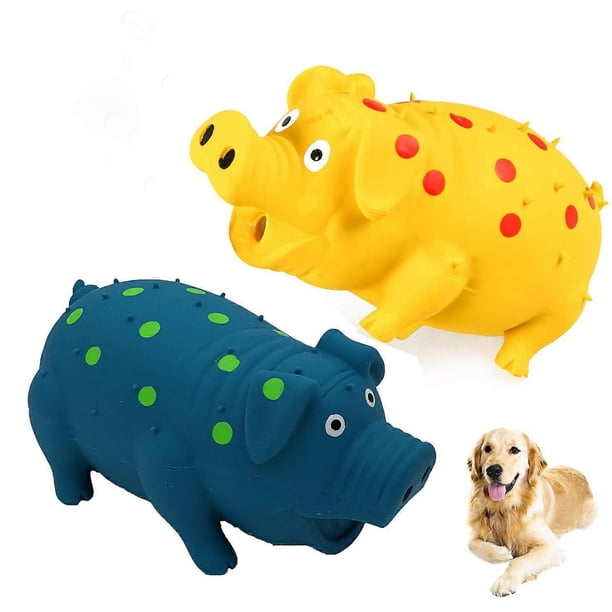 Squeaky Piggy Dog Toy, Barking Piggy Dog Toy for Small Medium and Large Dogs-Yellow+Blue