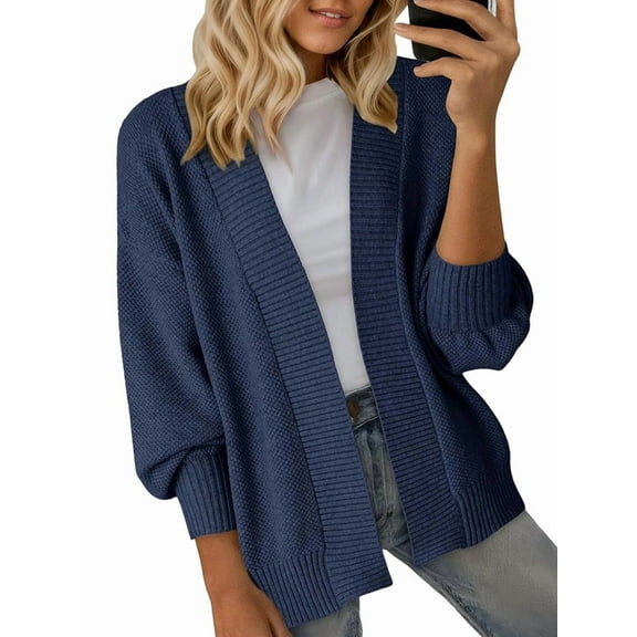 Women'S Fall Fashion: Front-Open Long-Sleeved Knitted Cardigan Sweater Dark Blue XXL
