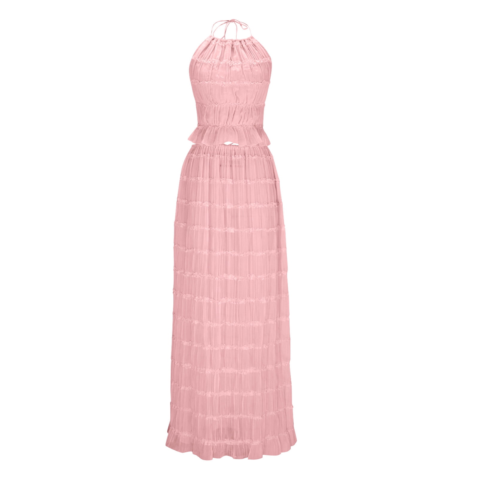 Womens Y2k Skirt Set Backless Lace Halter Crop Top and Long Skirt Sets Beach Cocktail Club Dress Fashion Outfit