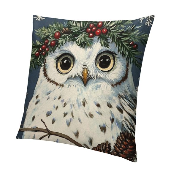 Patifu Warm Winter Wishes Snowy Owl Decorative Throw Pillow Covers  Blue Cozy Winter Vibes Stripes Cushion Case Decor, Christmas Pine Cone Snowflake Home Decoration for Sofa Couch 12x12in