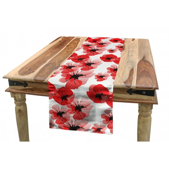 Floral Table Runner, Poppies Retro Halftone Effect Fertility and Eternal Life Vintage, Dining Room Kitchen Rectangular Runner, 3 Sizes, by Ambesonne
