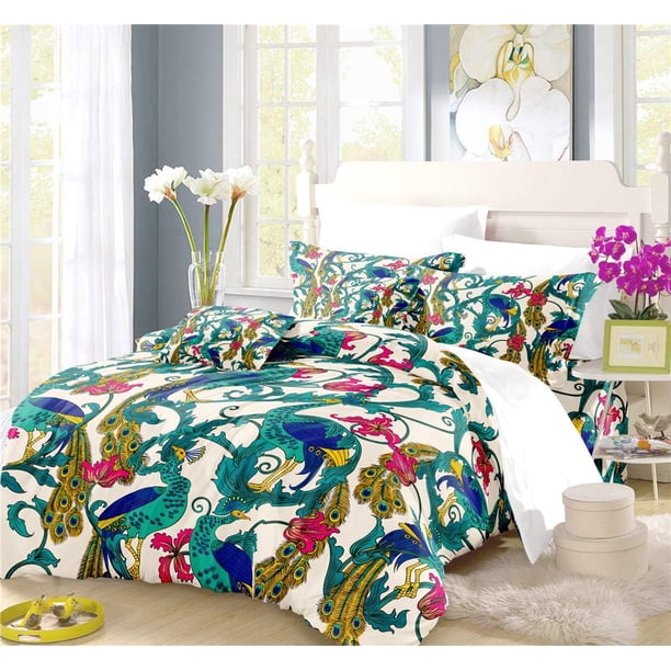 Juego de Funda Nórdica Estilo Chino Noble Verde Pavo Real Juegos de Cama 2/3/4PCS