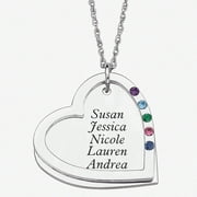 Personalized Planet Family Birthstone Sterling Silver Heart Name Pendant, 20"