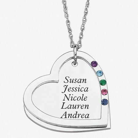Personalized Planet Family Birthstone Sterling Silver Heart Name Pendant, 20"