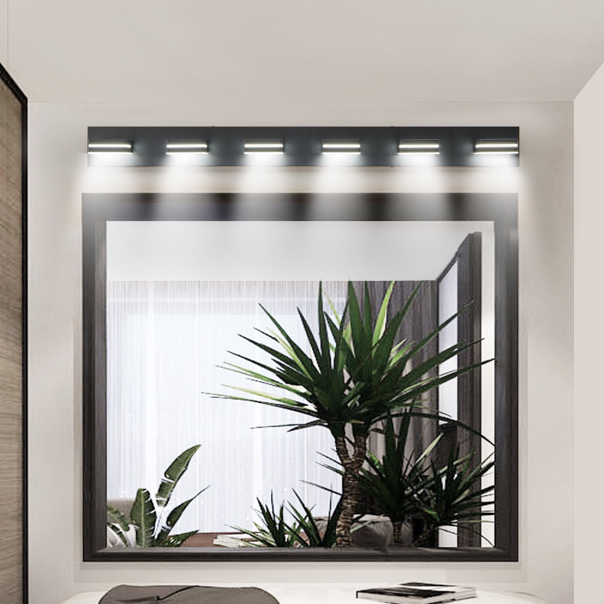 Modern Black LED Vanity Light, 6-Lights Wall Sconce for Bathroom and Mirror, Sleek Minimalist Design, Energy-Efficient, Easy to Install