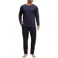 thumbnail image 1 of INSPIRAR CHIC Conjunto de Pijamas de 2 Piezas de Manga Larga con Cuello Redondo para Hombre, Patrón de Rayas, Color Azul Oscuro, 1 of 6