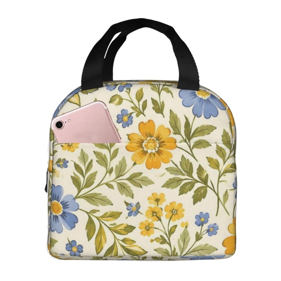 Floral Lunch Bag Reusable Thermal Lunch Box with Handle for Women and Men